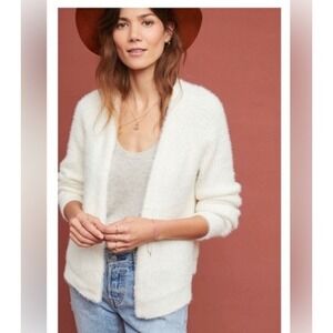 Sleeping on Snow Anthropologie Cardigan Womens XSP Ivory Excellent Fuzzy Ribbed